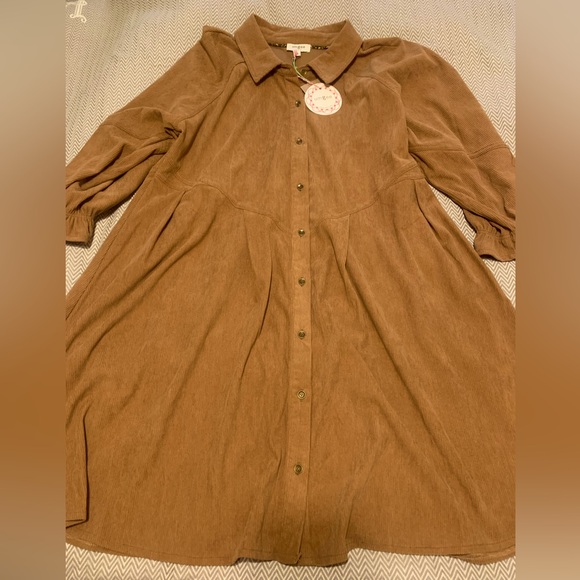 NWT! Umgee cordouroy button front western dress in chestnut brown. Size medium. - Picture 1 of 5